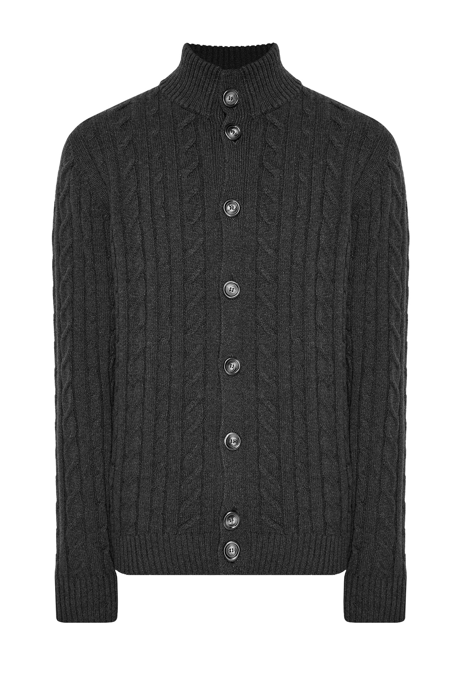 Cardigan a trecce collo alto e chiusura con bottoni