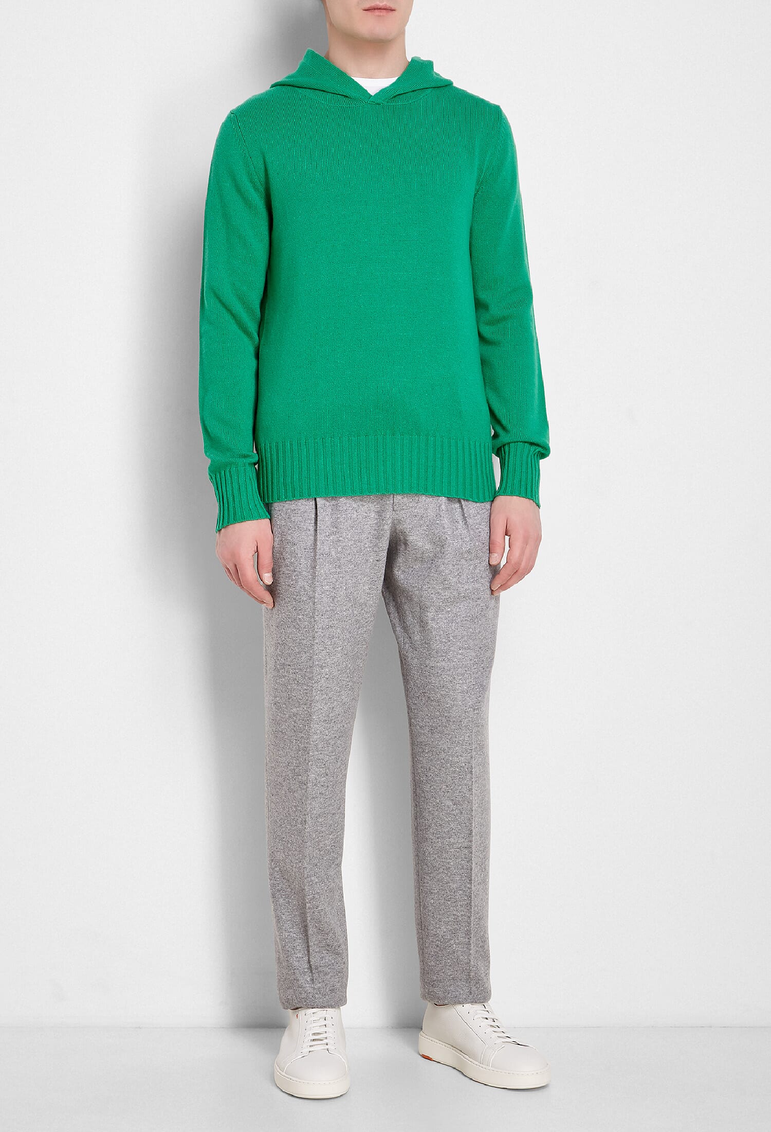 Felpa in lana merino extrafine con cappuccio