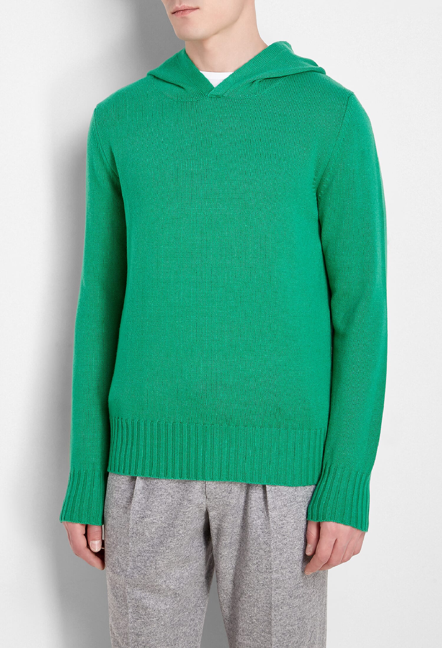Felpa in lana merino extrafine con cappuccio