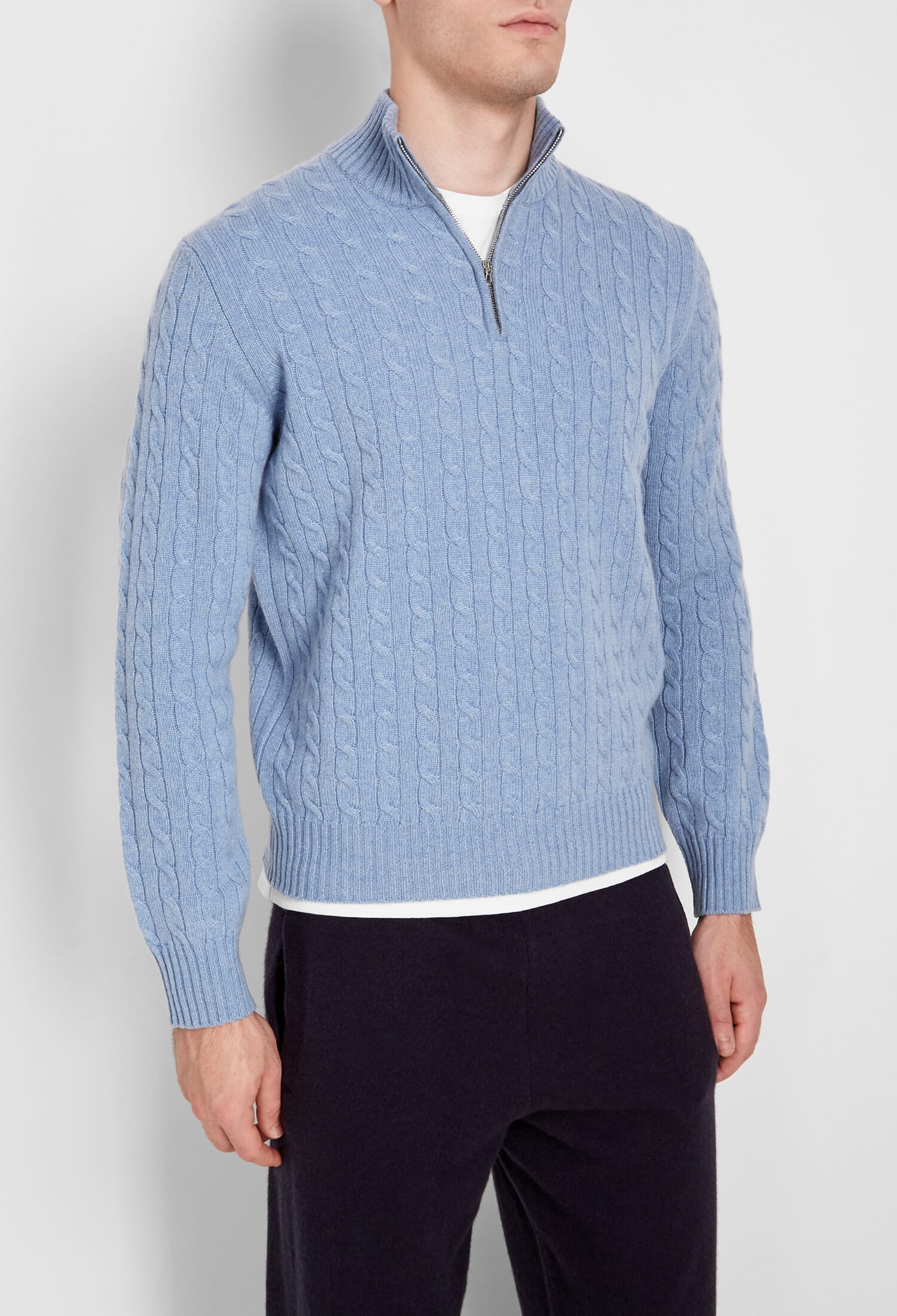 Maglia in Cashmere a trecce Half zip