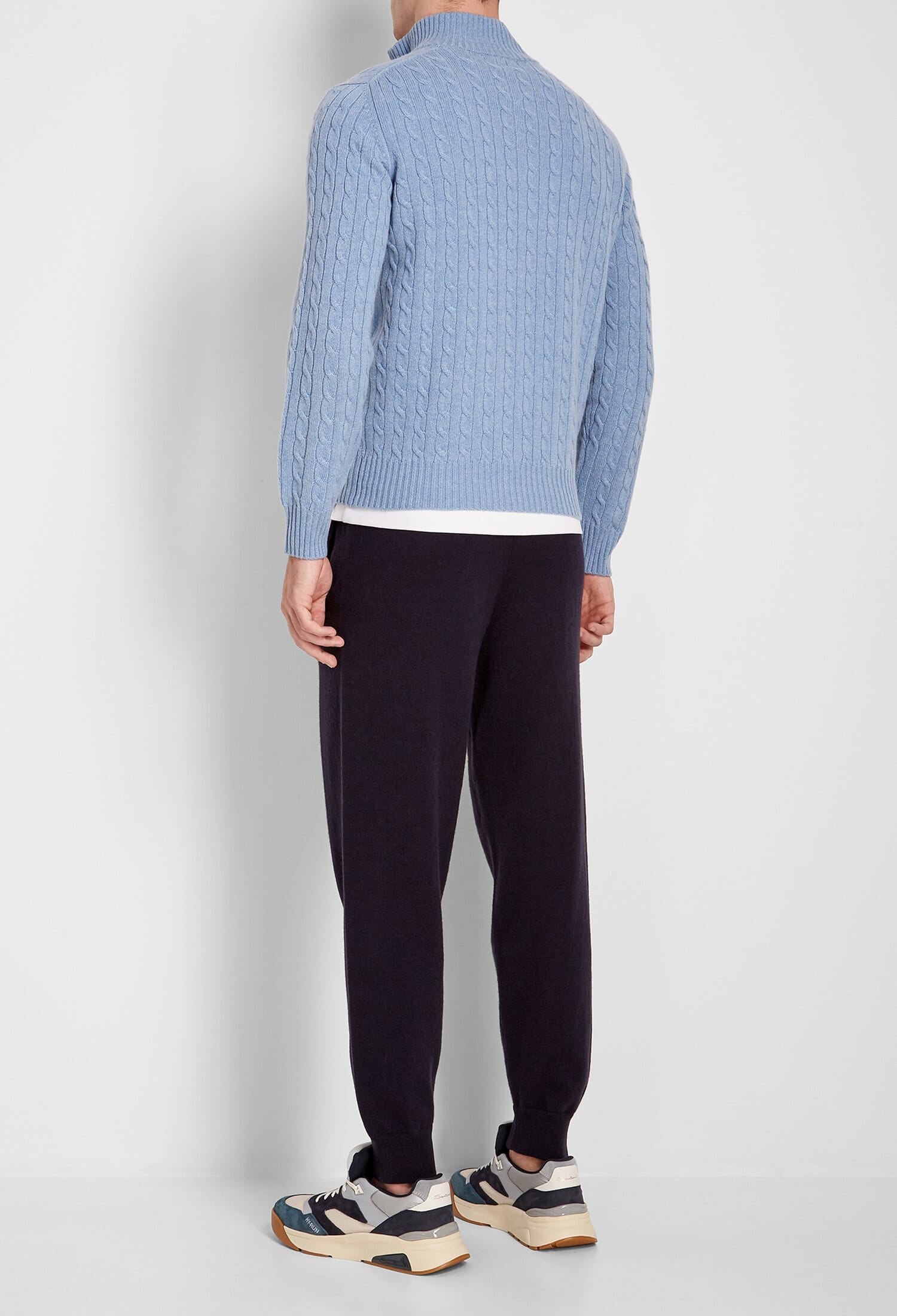 Maglia in Cashmere a trecce Half zip