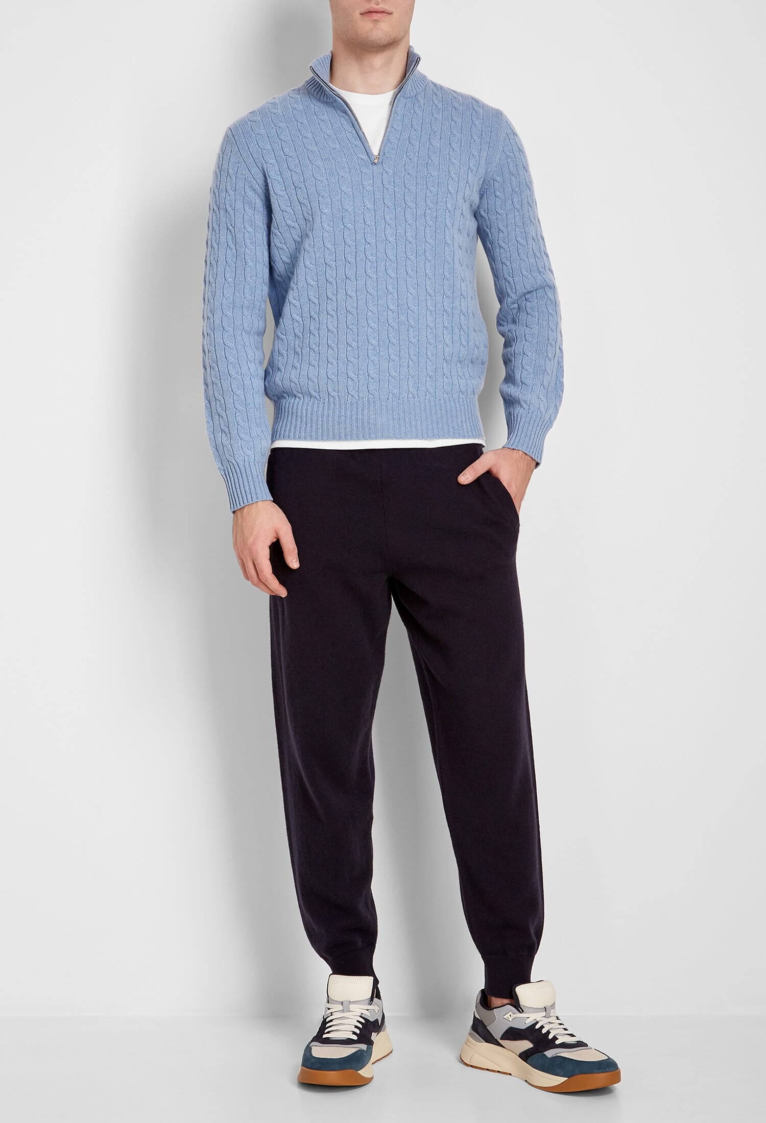 Maglia in Cashmere a trecce Half zip