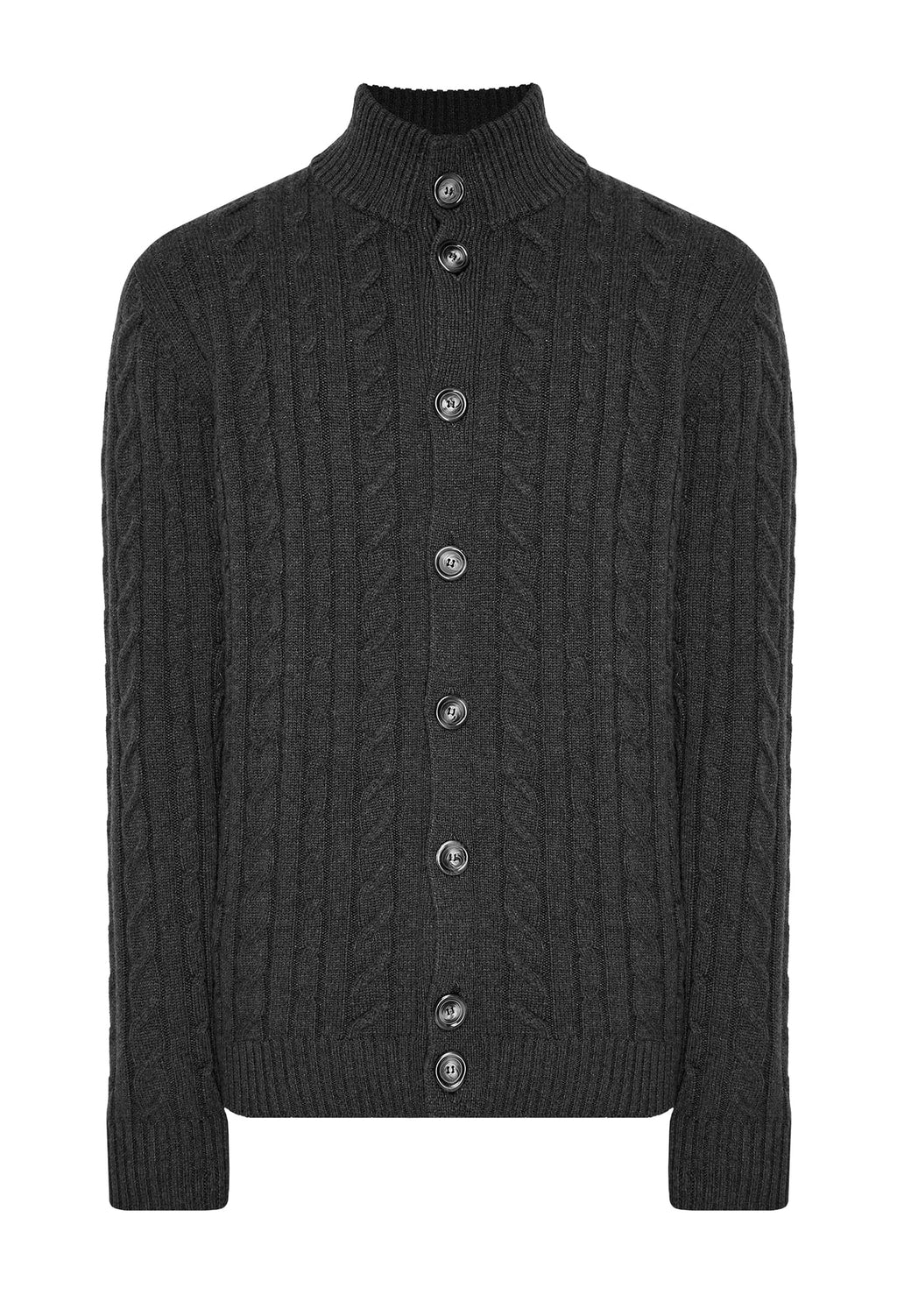 Cardigan a trecce collo alto e chiusura con bottoni