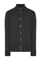 Cardigan a trecce collo alto e chiusura con bottoni