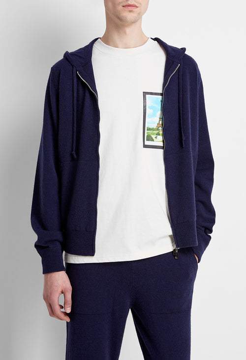 Felpa in Cashmere con cappuccio e zip intera