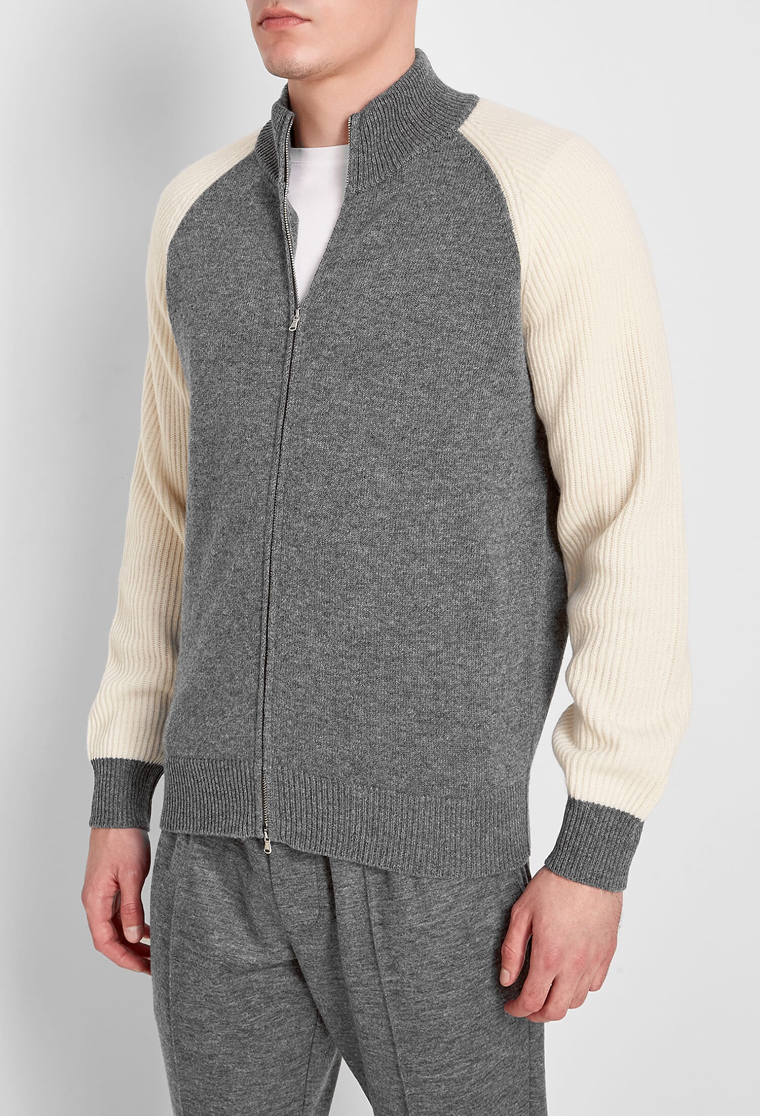 Maglia full zip con maniche a punto inglese