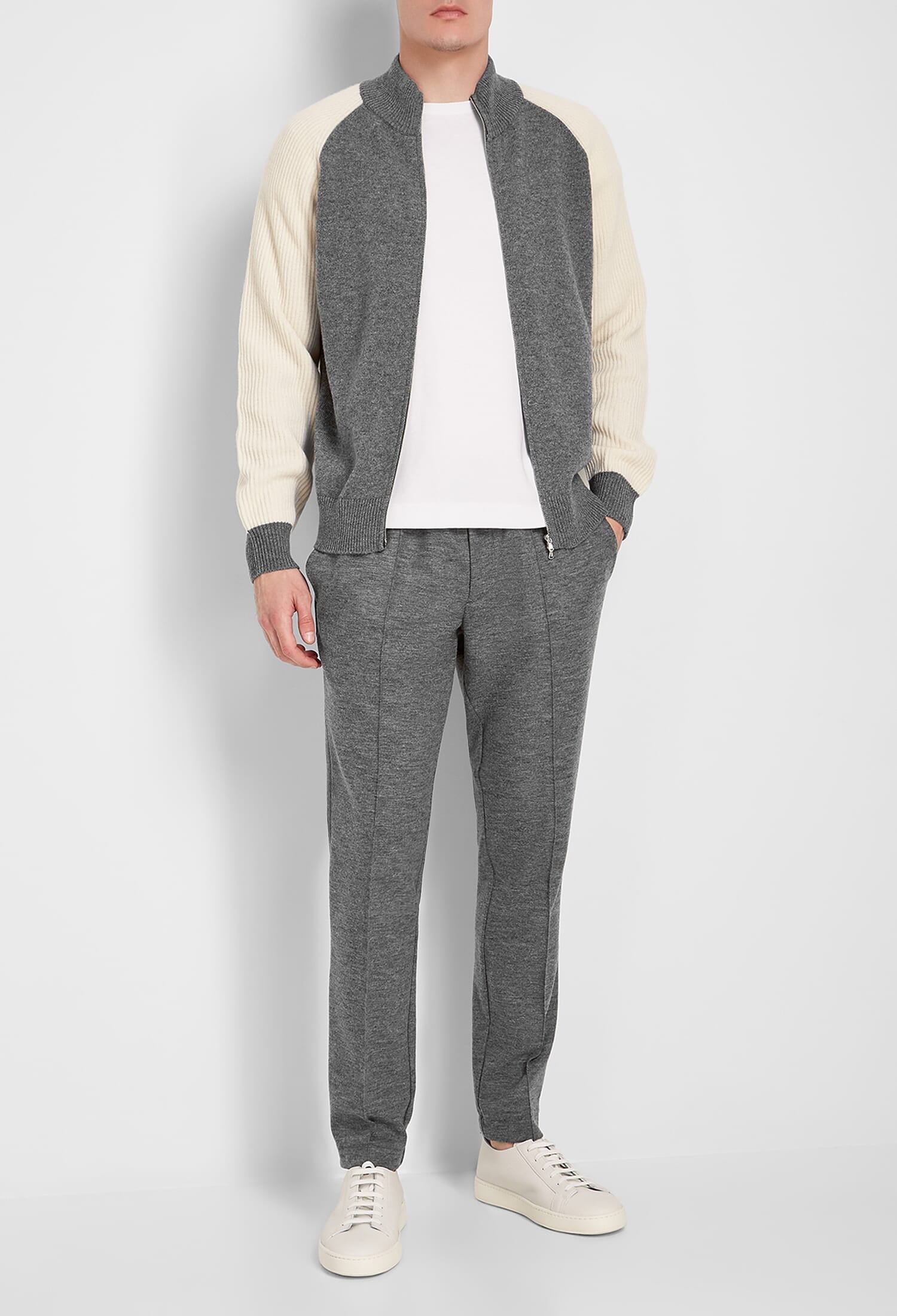 Maglia full zip con maniche a punto inglese