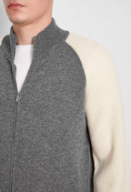Maglia full zip con maniche a punto inglese