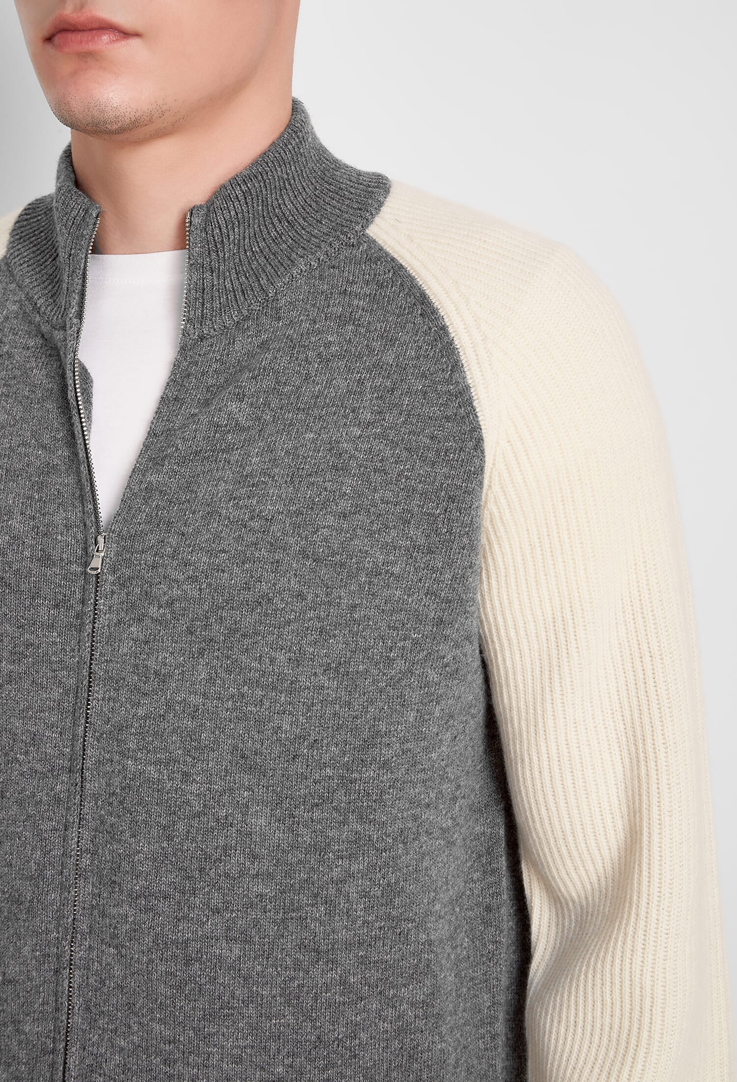 Maglia full zip con maniche a punto inglese